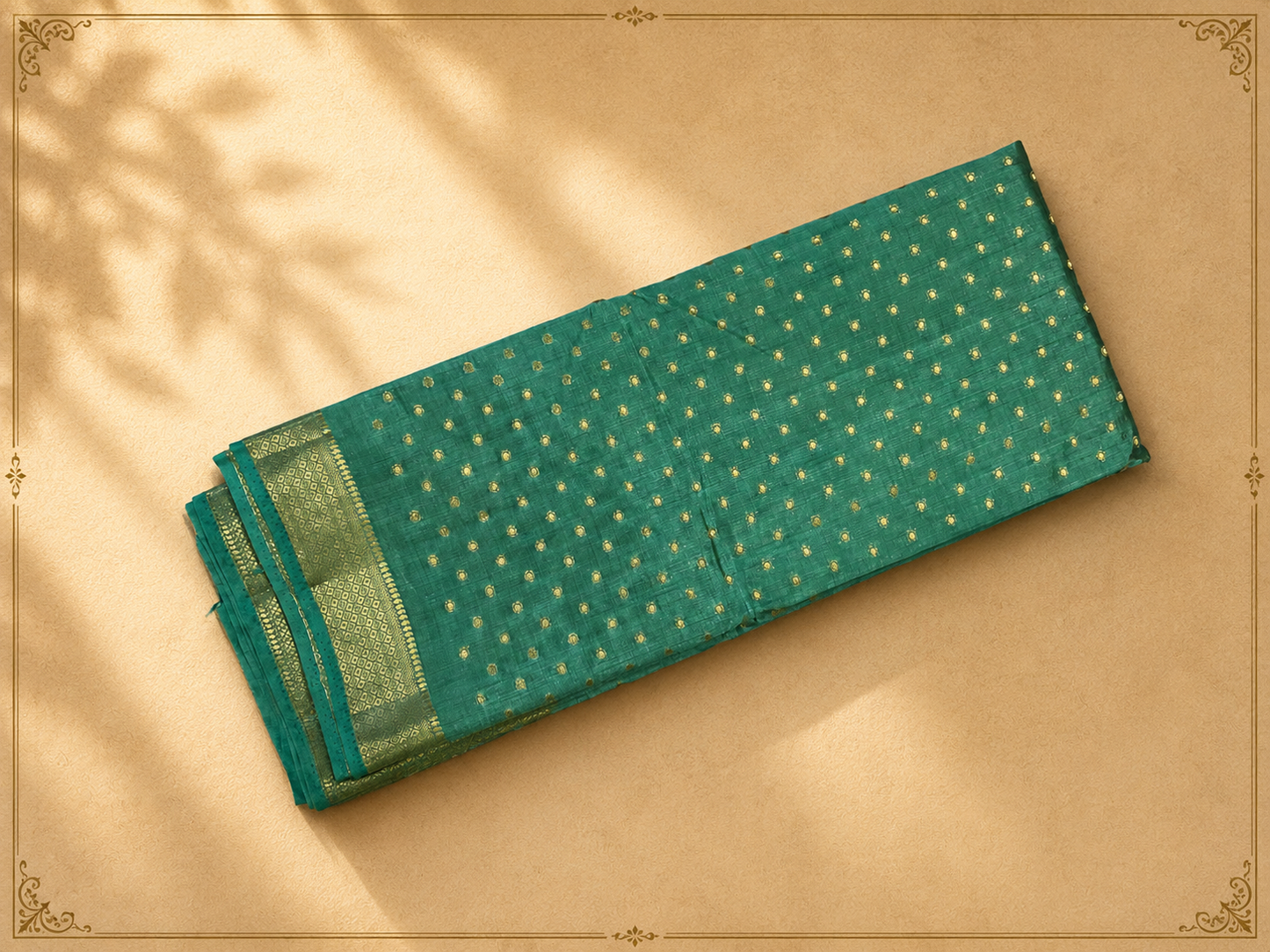 Emerald Teal Green Raw Tussar