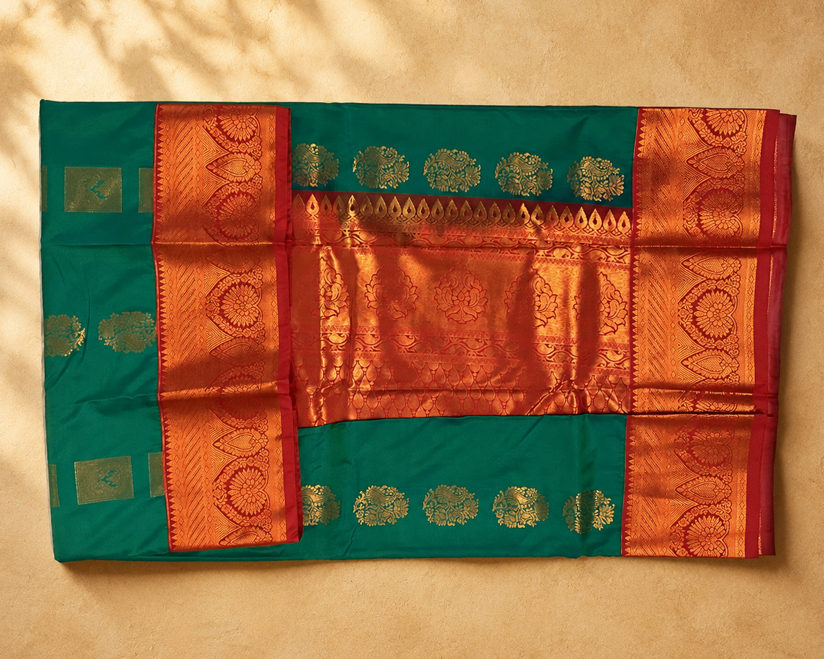 Teal-Green Semi Kanjivaram SK002