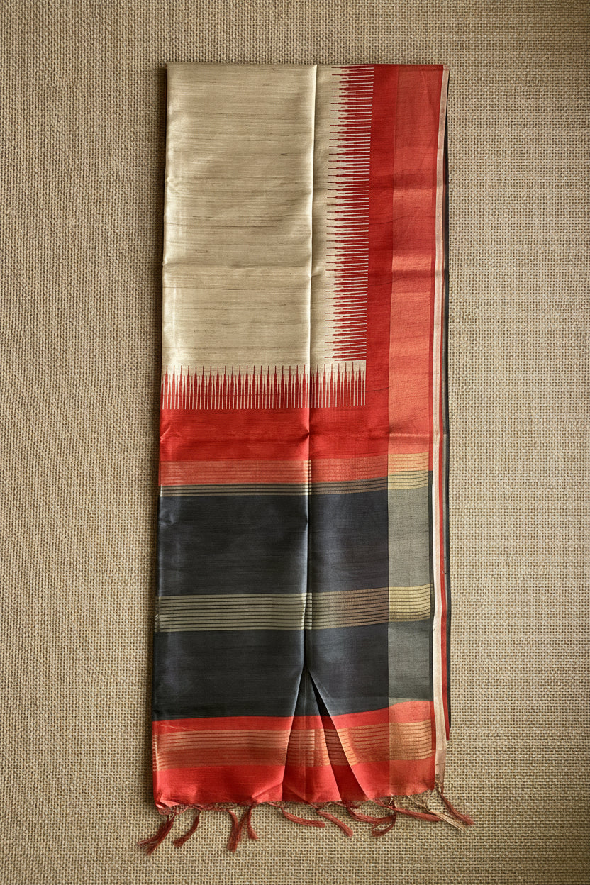 Red Black Semi Tussar ST002