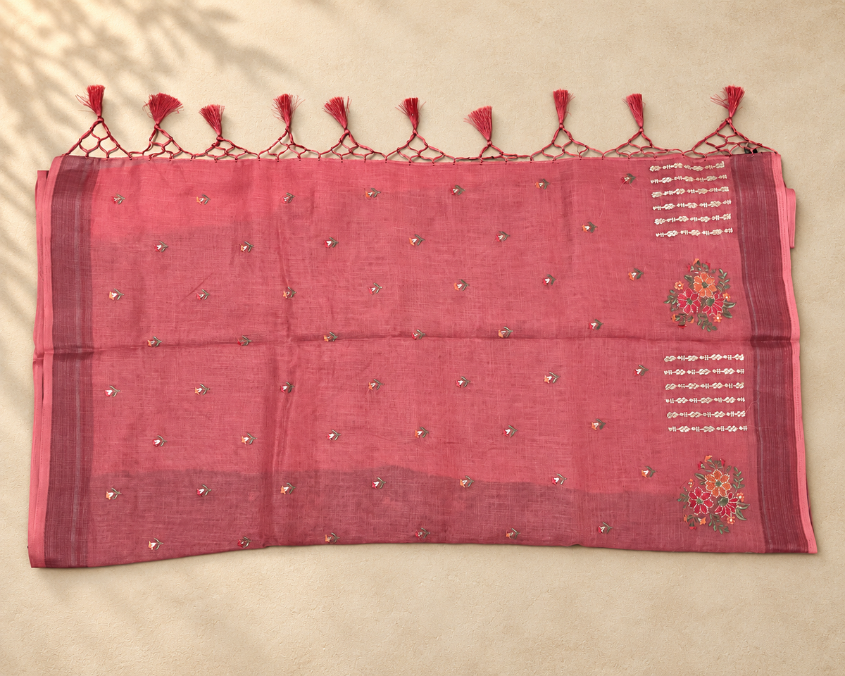 Rose Pink Embroidered Saree