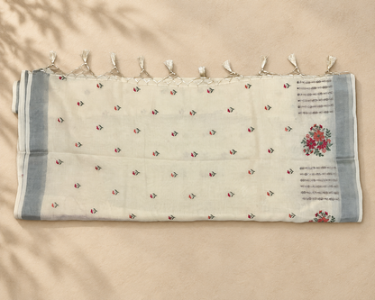 Ivory Floral Embroidered Saree