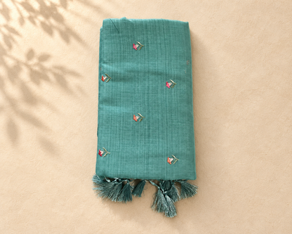 Teal Blue Embroidered Saree