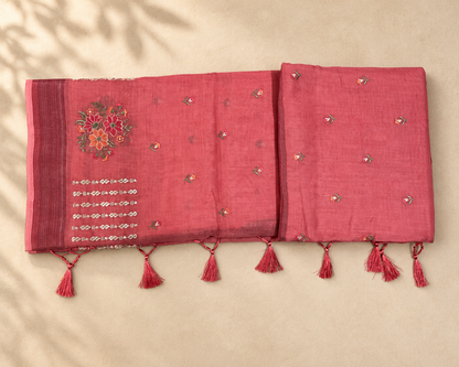Rose Pink Embroidered Saree