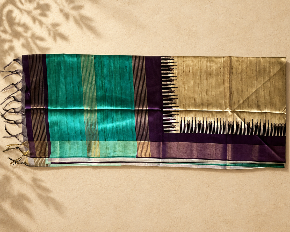 Teal Green Semi Tussar ST002