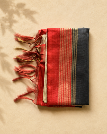 Red Black Semi Tussar ST002