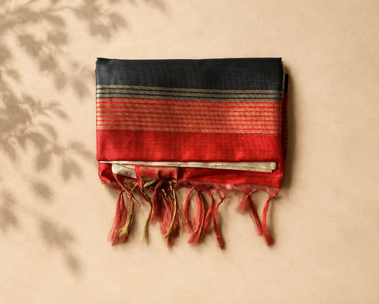 Red Black Semi Tussar ST002