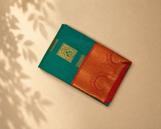 Teal-Green Semi Kanjivaram SK002