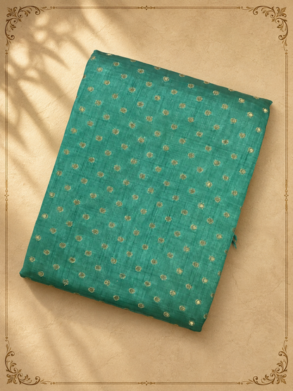 Emerald Teal Green Raw Tussar