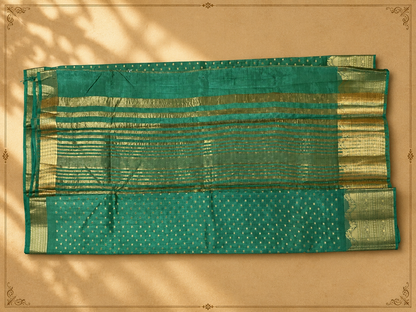 Emerald Teal Green Raw Tussar