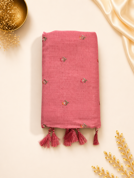 Rose Pink Embroidered Saree