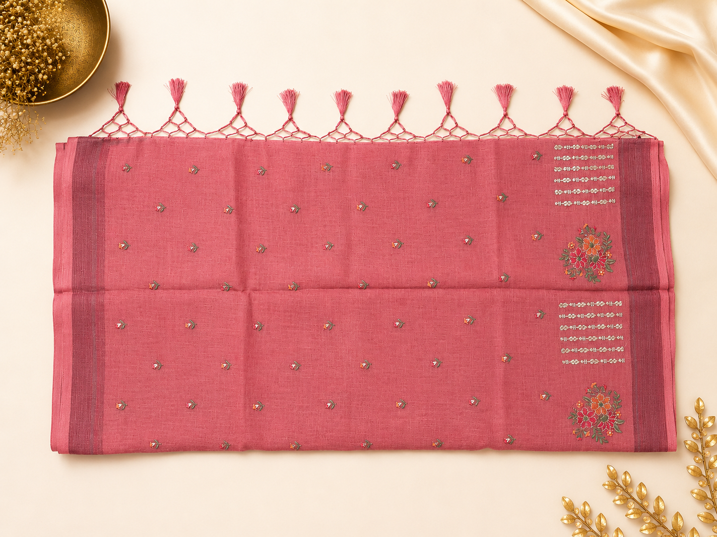 Rose Pink Embroidered Saree