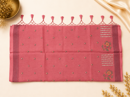Rose Pink Embroidered Saree