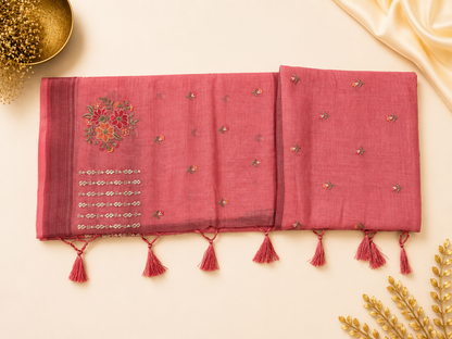 Rose Pink Embroidered Saree