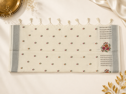 Ivory Floral Embroidered Saree