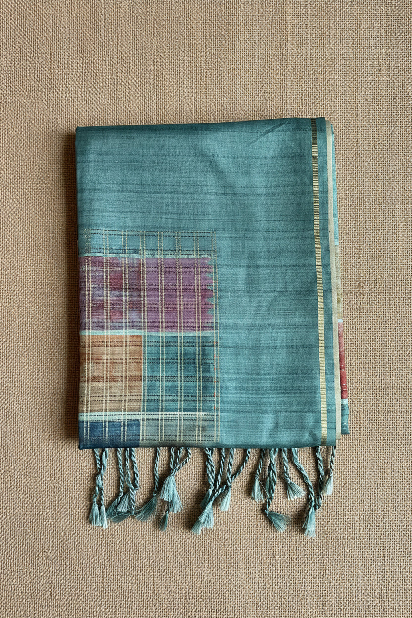 Teal Blue Semi Tussar ST001