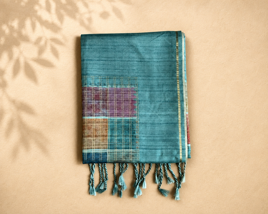 Teal Blue Semi Tussar ST001