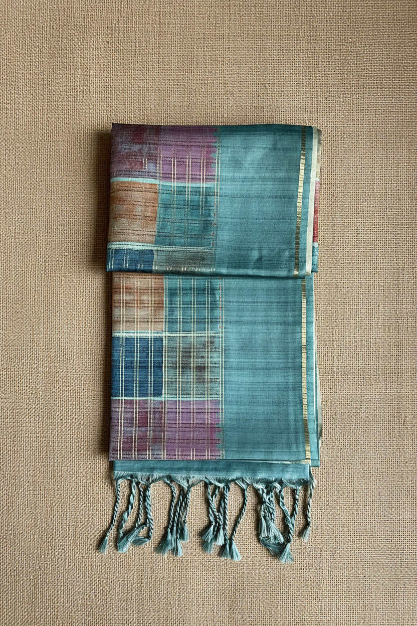 Teal Blue Semi Tussar ST001