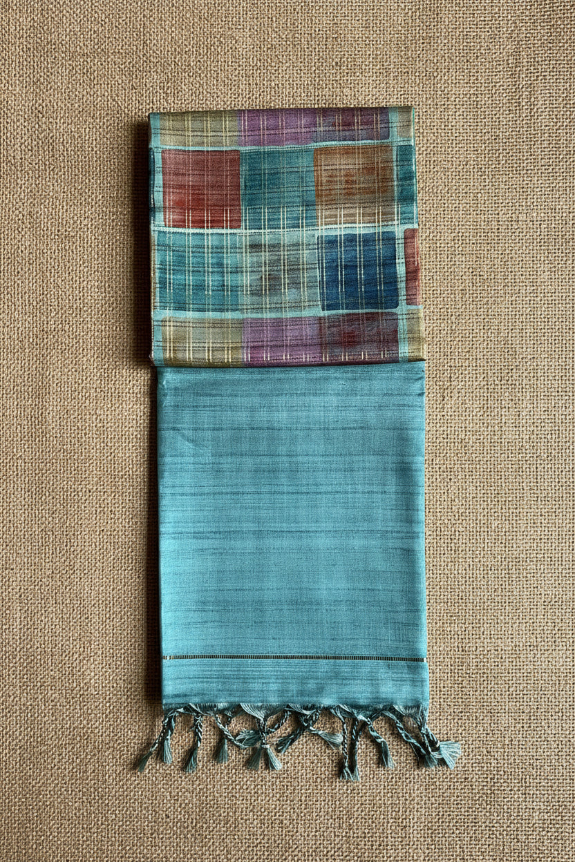 Teal Blue Semi Tussar ST001