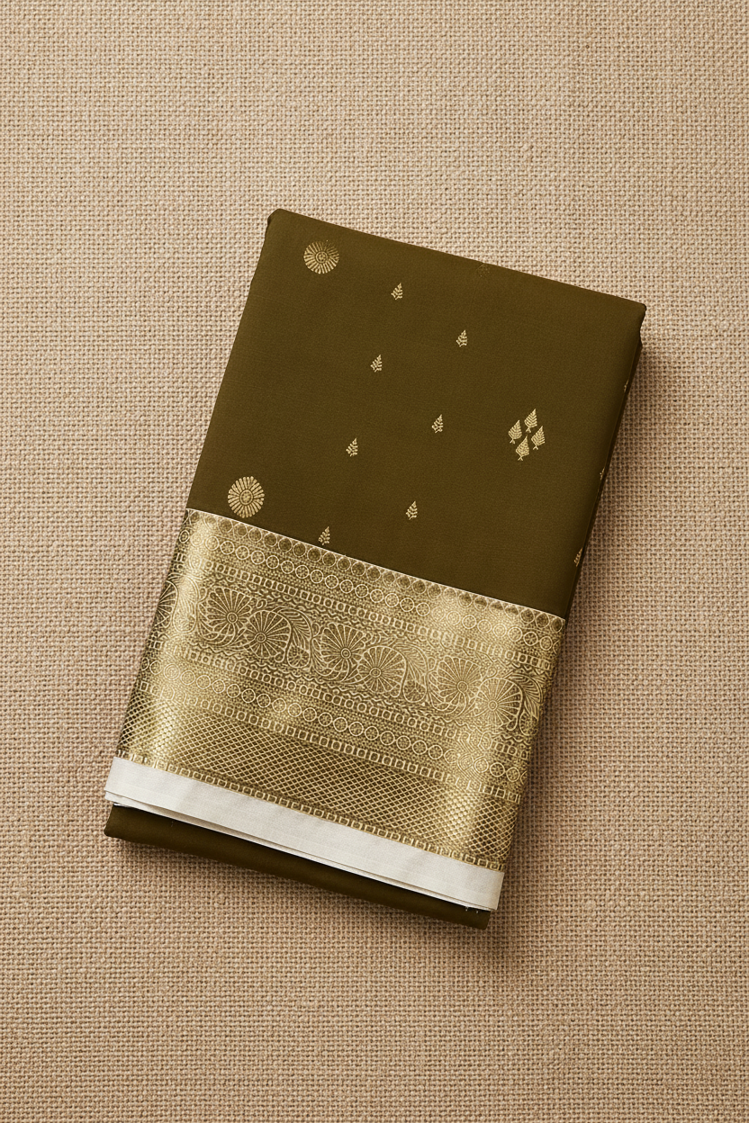 Olive Green Semi Kanjivaram SK001
