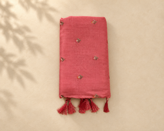 Rose Pink Embroidered Saree