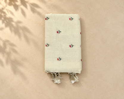 Ivory Floral Embroidered Saree